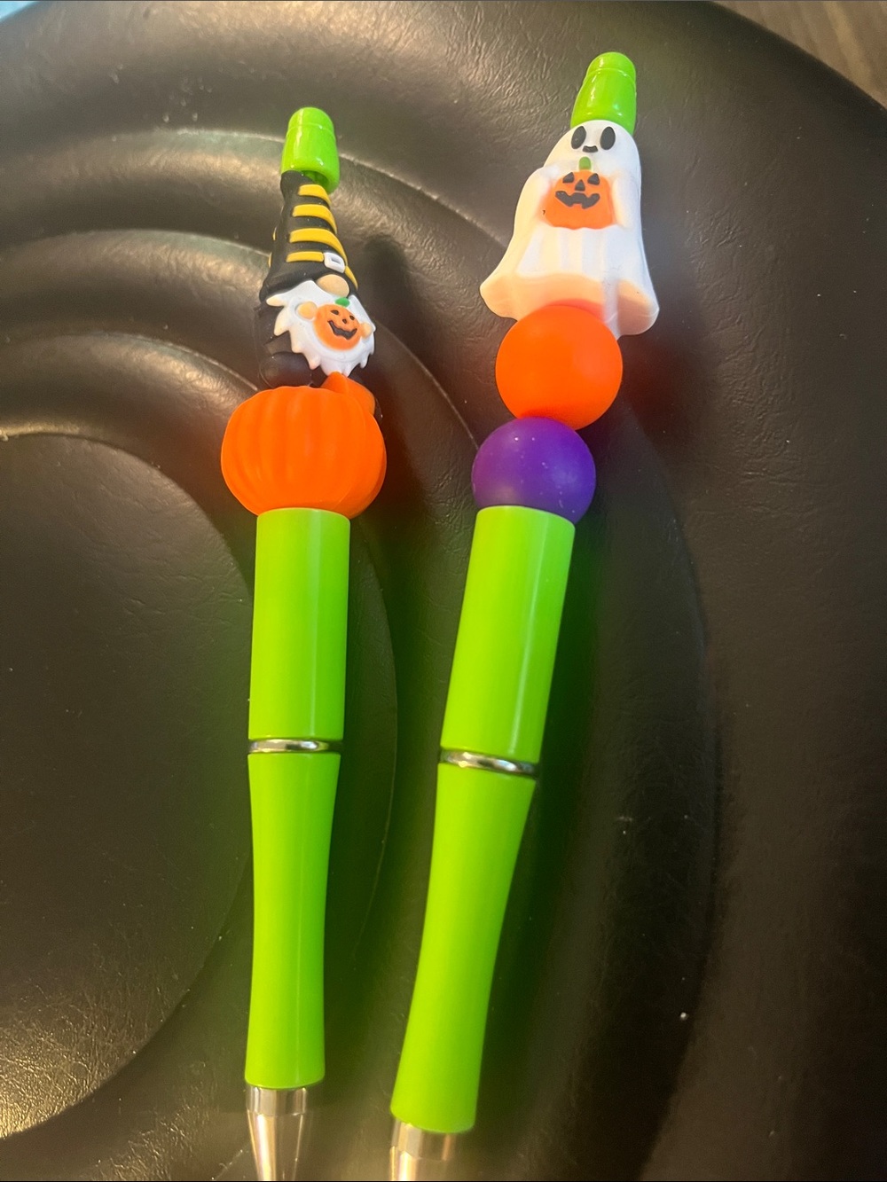 Gnome Halloween Pumpkin & Ghost Green Beaded pens scary, spooky but playful 13